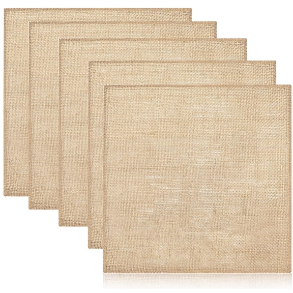Happon 5 Pieces 20 Inches Burlap Squares Jute Burlap Finished Edges Square Fabric Farmhouse Burlap Placemats for Home Party Wedding Table Cover Centerpieces Craft Supplies