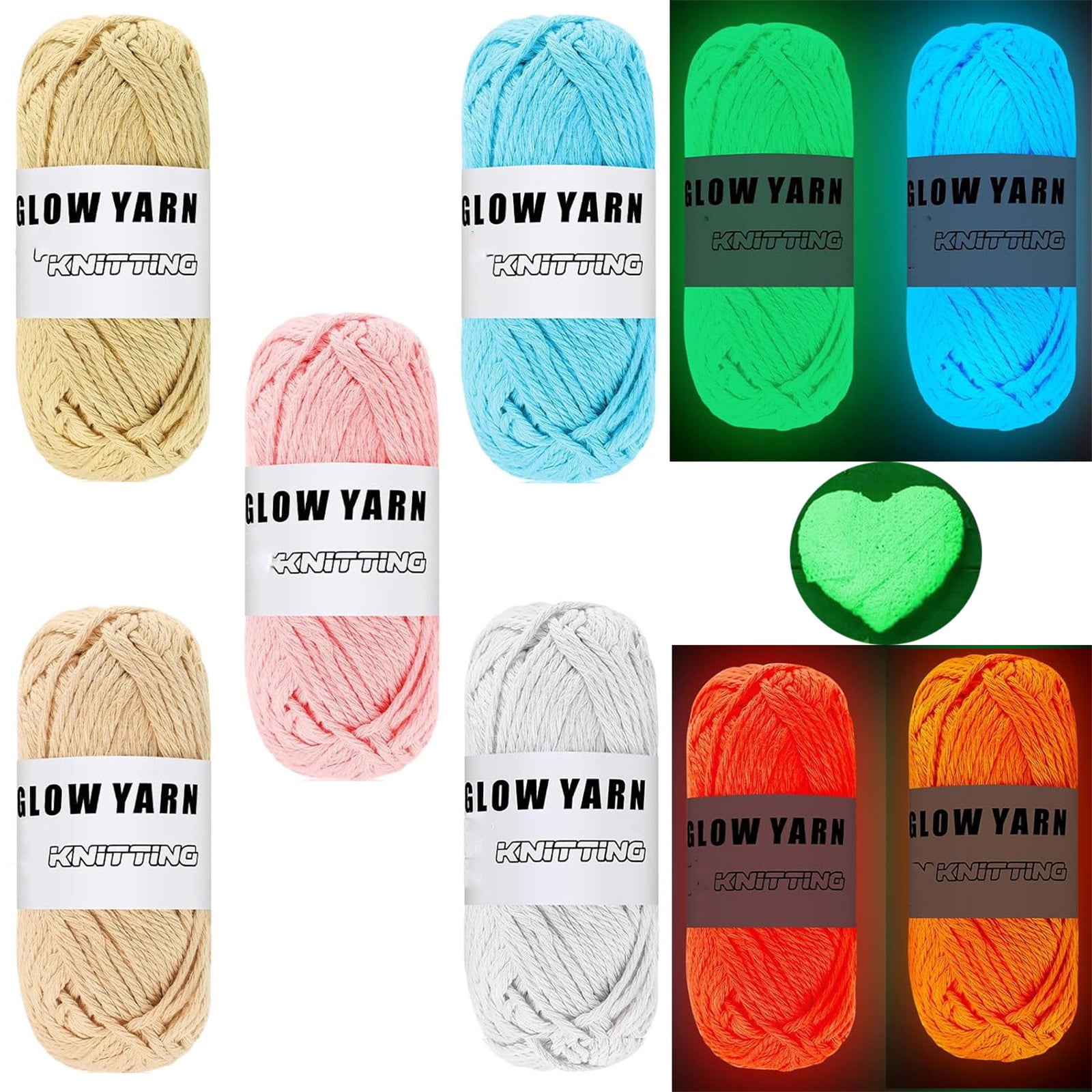 Happon 5 Rolls Glow in The Dark Yarn,Luminous Crochet Yarn for Crocheting DIY Knitting,DIY Glow Yarn for Arts Crafts Sewing Party Supplies, 49 yd Per Roll
