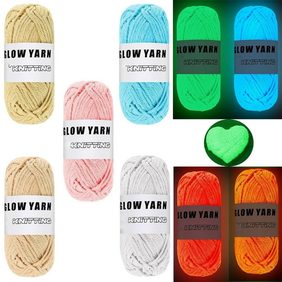 Happon 5 Rolls Glow in The Dark Yarn,Luminous Crochet Yarn for Crocheting DIY Knitting,DIY Glow Yarn for Arts Crafts Sewing Party Supplies, 49 yd Per Roll