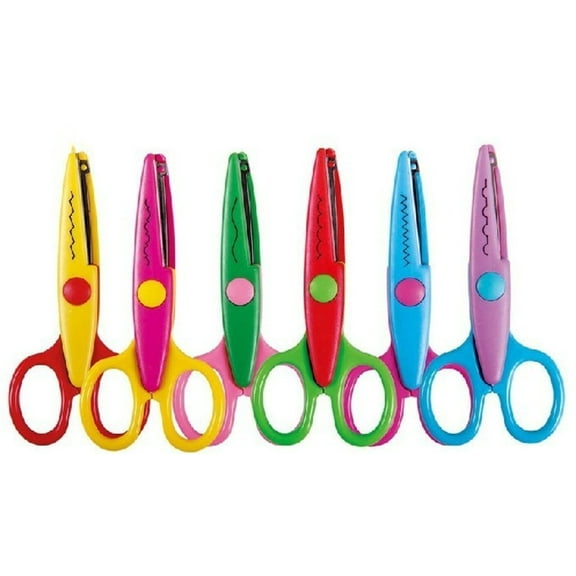 Happon 6 Pcs Plastic Safety Art Scissors Set Creative Crafts Scissors Paper Scrapbooking Decorative Wave Lace Edge Cutters ( Random Style )
