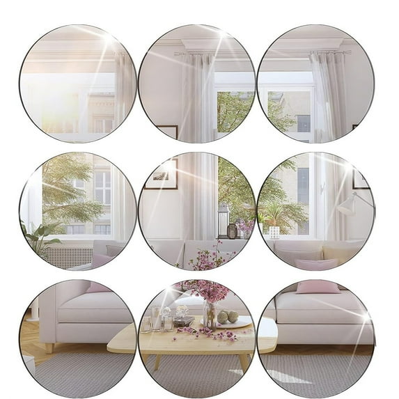 Happon 7.87in Round Wall Mirror,Self Adhesive Mirror,Acrylic Mirror,Clear Wall Mirror,Circle Mirror Sticker,Decorative Mirror for Bathroom, Bedroom, Door,Party Decor and Crafts