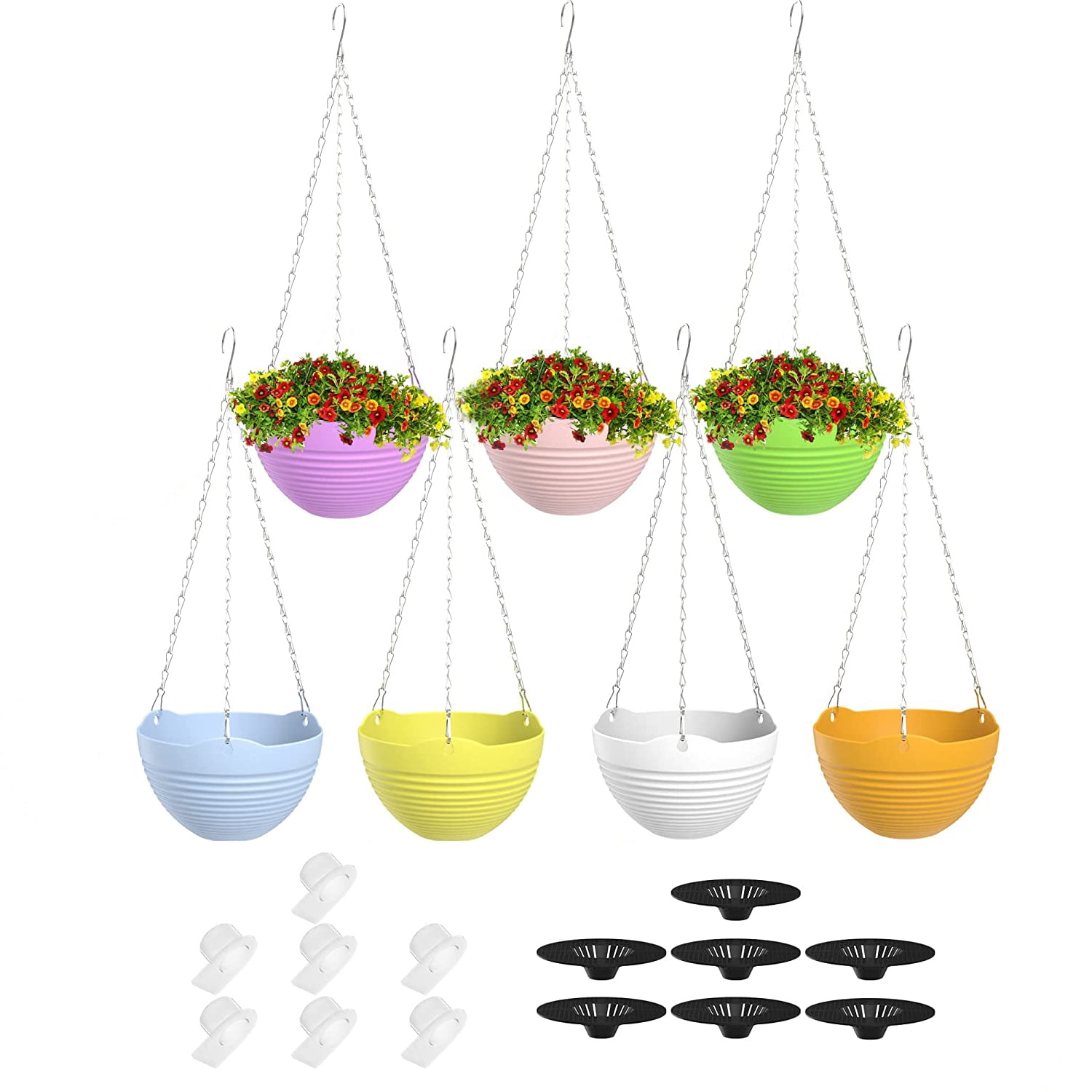 Happon 7 Pack 8 Inches Hanging Planter Garden Flower Pots Hanging Planter Basket for Indoor Outdoor Plants with Drain Holes, Multicolor