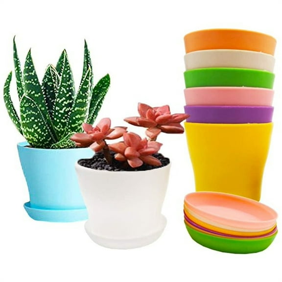 Happon 8-Pack 4" Plastic Flower Plant Pots Thickened Seedlings Nursery Pots, Colorful Flower Plant Container Seed Starting Pots with Pallet (Random Color)
