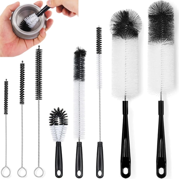 Happon 8-Pack Multi-Purpose Water Bottle Brush,Long Handle Bottle Cleaner for Washing Narrow Wine/Beer Bottle, Thermos, Hummingbird Feeder, Sport Well,Straw Brush