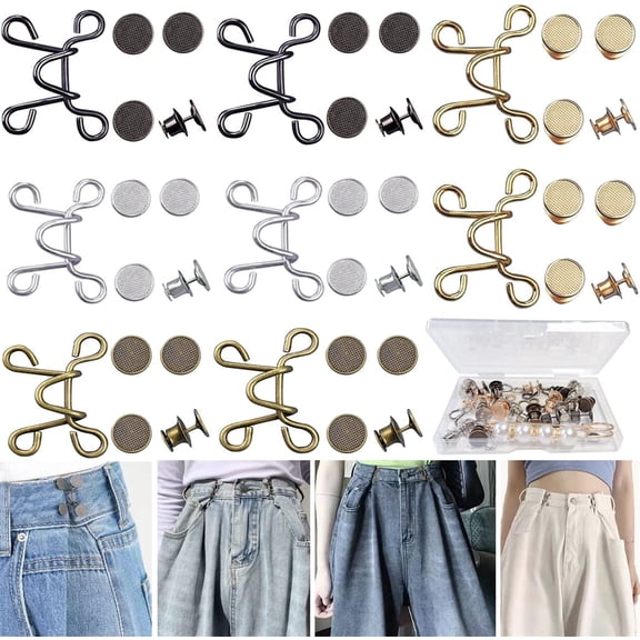 Happon 8 Sets Pearl Jean Button Pins Adjustable Waist Buckle Extender Button Detachable Jean Button Pin No Sewing Required Instant Button for Pants