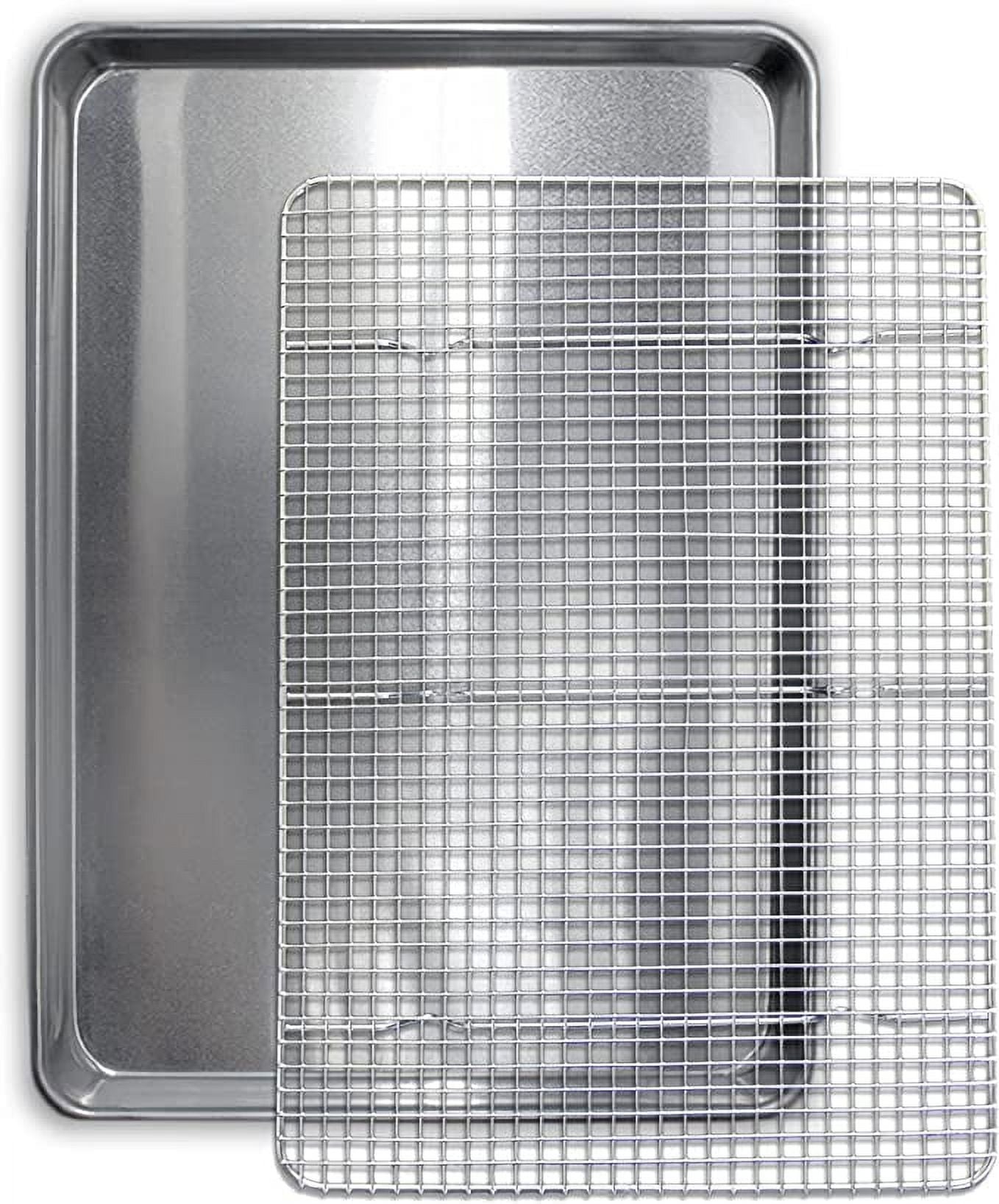 Happon 9.2 x 6.8 Inch Baking Sheet and Rack Set, Stainless Steel Baking Cookie Sheet Pan with Grid Rack for Cooking / Roasting / Cooling, Oven & Dishwasher Safe, Healthy & Durable