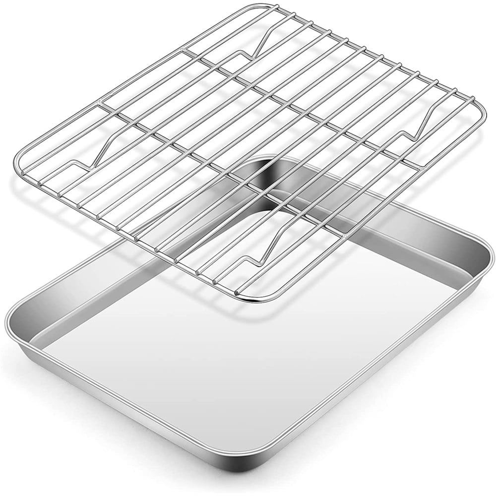 Saffron & Sage Home commercial Quality Half Sheet Baking Pan and Stainless  Steel cooling Wire Rack Set - Aluminum Tray 18 x 13 - Rust & Warp Resista