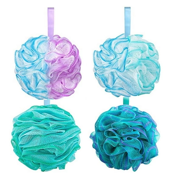 Happon Bath Shower Loofah Sponge, 4 Pack Body Wash Scrubber Exfoliator Loofa Pouf for Use in Shower, 75g Essential Skin Care Men Women Bathing Accessories