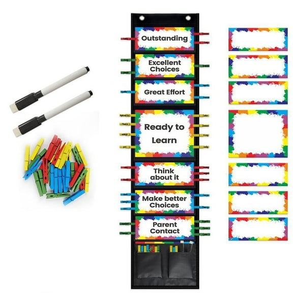 Happon Classroom Management Pocket Chart,Behavior Clip Chart for Classroom,Children Behavioral Chart, Classroom Course Tracking Pocket Charts with Clip