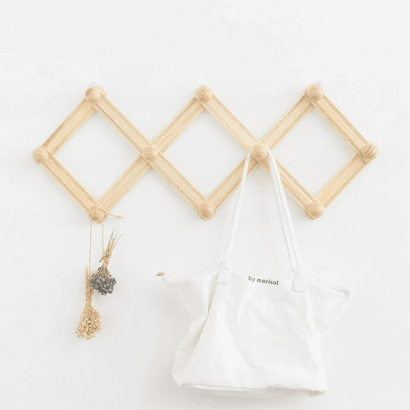 Happon Expandable Accordion Style Mounted Wooden Wall Rack 10 Hooks Versatile Coat Hangers for Nursery Bathroom Bedroom 1 Pack