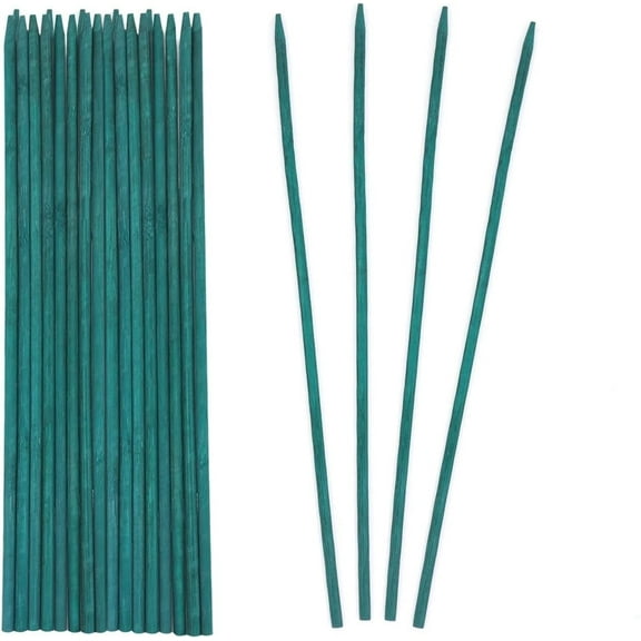 Happon Garden Stakes Green Bamboo Sticks Decorative Garden Wood Stakes for Plants, 15 inch Wooden Plant Support Sticks, 20 Pcs Small Stakes for Garden