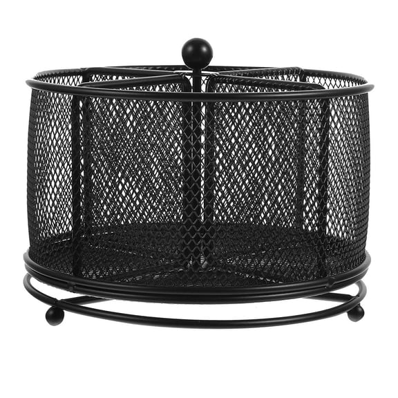 Happon Kitchen Utensil Holder,360°Rotating Metal Utensil Storage Holder,4 Compartment Silverware Cutlery Holder Fork Spoon Napkin Organizer Flatware Storage Basket