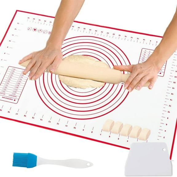 Happon Large Silicone Baking Mat Pastry Mat 15.7x23.6in with Oil Brush and Spatula, Thickened Pastry Mat with Measuring，Non Stick Non-Slip Fondant Mat, Counter Mat, Dough Rolling Mat, Oven Liner