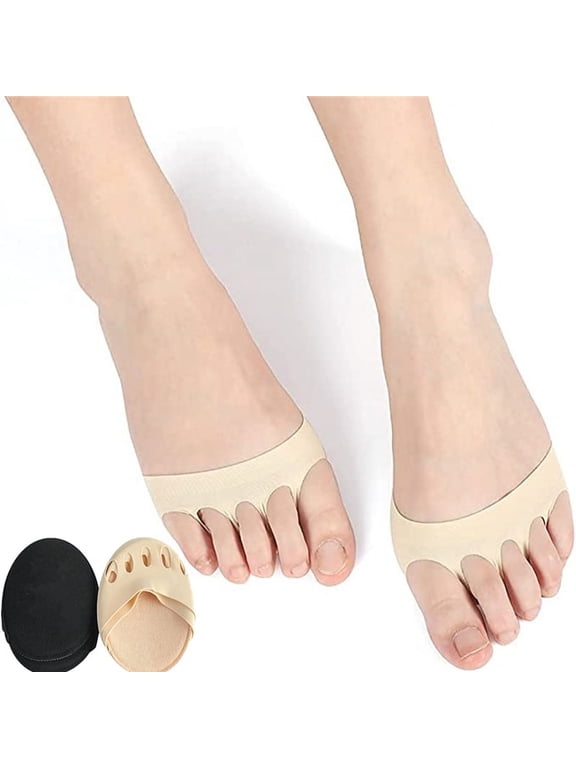 Happon Liner Socks Toe Socks No Show sponge cushion Women's Toeless Half Socks for High Heels Sandals Sling back Relief Pain (1 nude+ 1 black