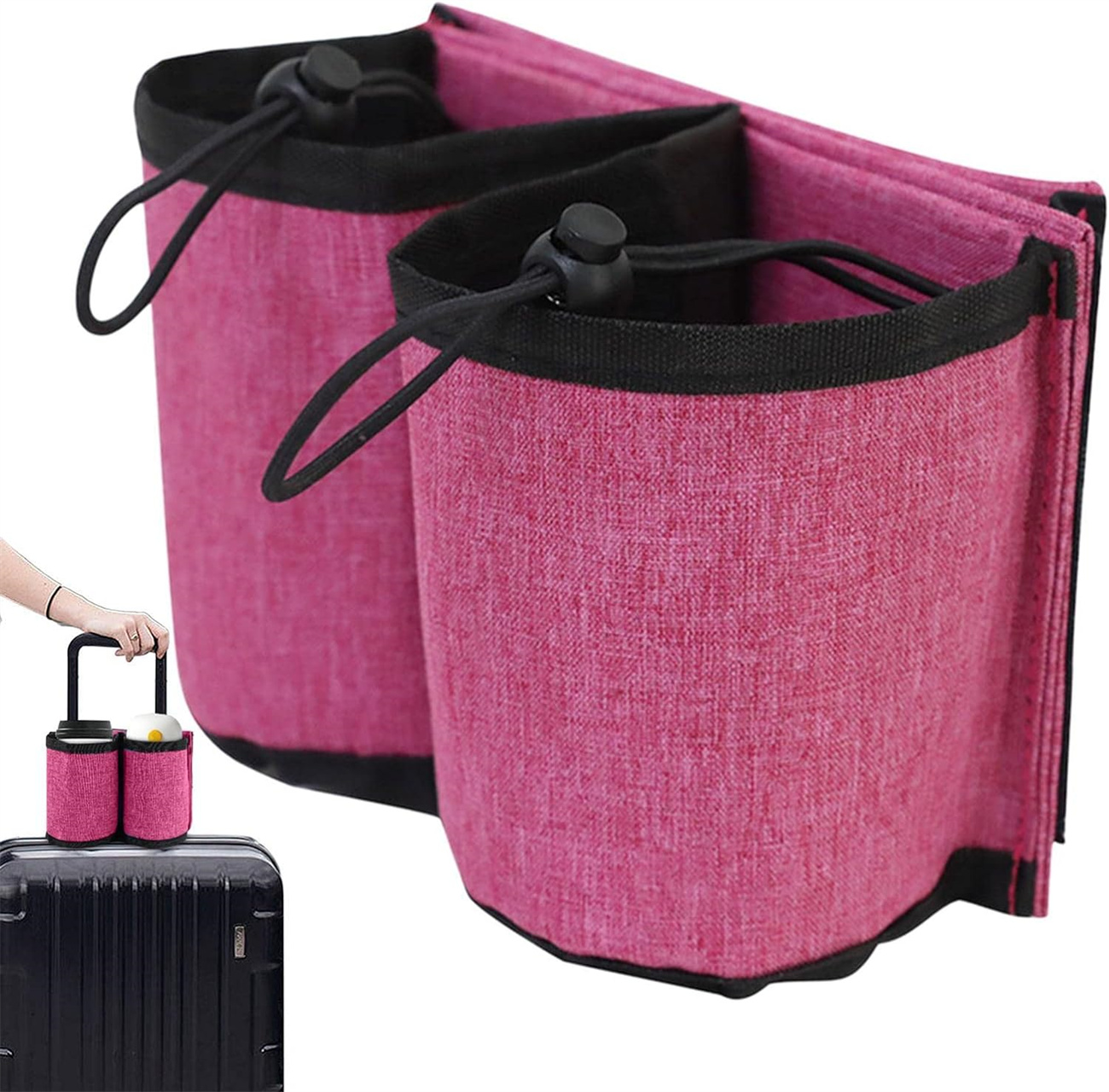 Happon Luggage Travel Cup Holder HandsFree Drink Holder with Two Coffee Mugs Luggage Cup