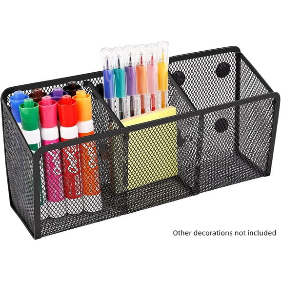 Happon Magnetic Pen Holder, Black Magnetic Basket Pencil Holder Locker Organizer with 9 Strong Magnets 3 Storage Compartments Locker Accessories for Work