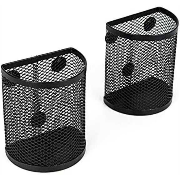 Happon Magnetic Pencil Holder Black, 2 Pack Semicircle Magnetic Storage Basket Organizer, Extra Strong Magnets Pen Holder for Whiteboard Fridge Cubicle Desks, Locker Accessories