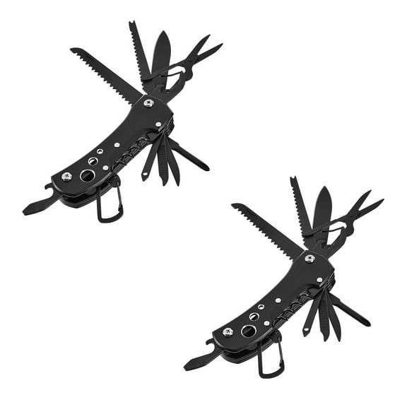 Happon Multifunctional Folding Knife Stainless Steel Pocket Knife Outdoor Camping Emergency Portable Keychain Tool Black (2 Pcs, Blade Length 2.55 in)