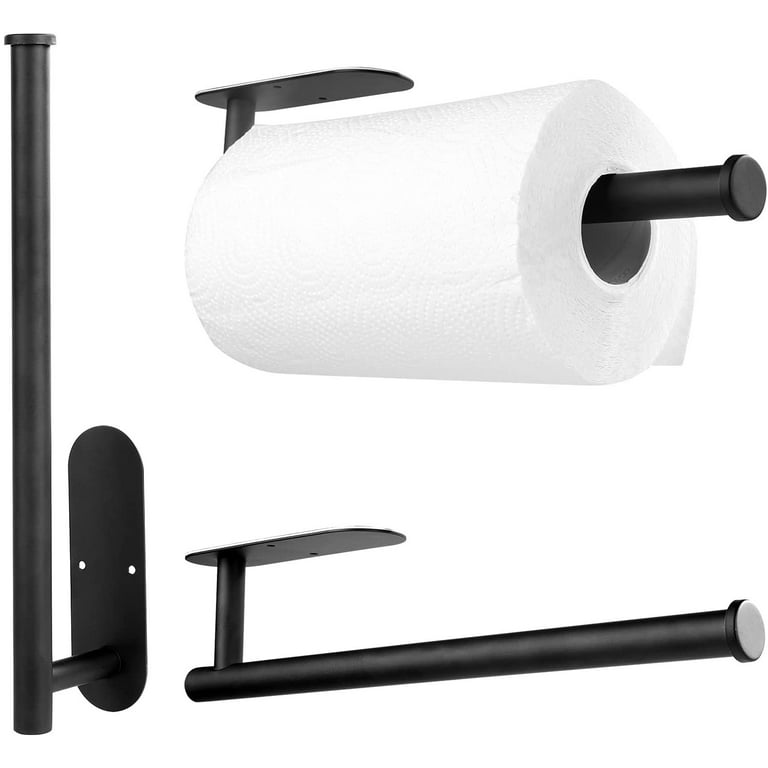 Happon Paper Towel Holder Under Cabinet Wall Mount for Kitchen Paper Towel, Self-Adhesive  Paper Towel Bar, Paper Towel Rack, Stainless Steel 13 inch 1Pc Black 