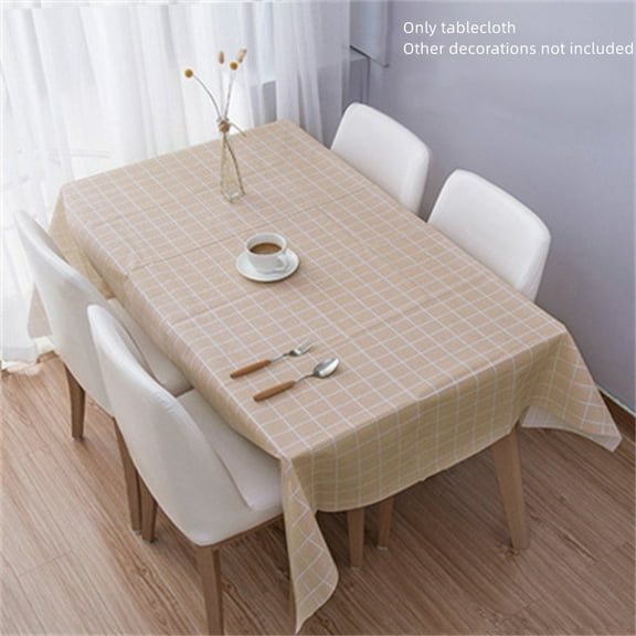 Happon Rectangle Farmhouse Table Cover 54 × 71 Inch Brown Plaid Wrinkle Free Tablecloth Plastic Table Cloth for Holidays Parties Dinner Decoration