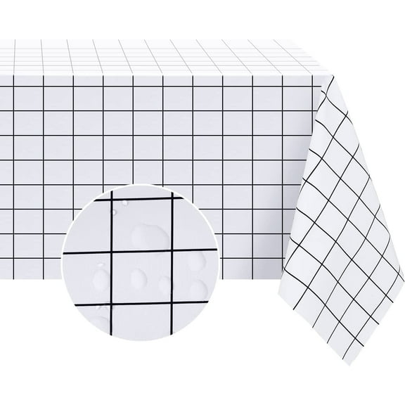 Happon Rectangle Tablecloth Plastic Wipeable Oilcloth - Spillproof Tablecloth Party Kitchen Dining Tablecloths - White Plaid 54 x 35 Inch