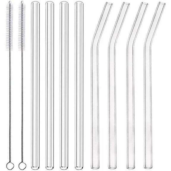 Happon Reusable Glass Straws,Clear Glass Straws,Smoothie Straws for Bubble Tea, Milkshakes, Popping Tapioca Pearls(4 Straight + 4 Bent+2 Cleaning Brushes)