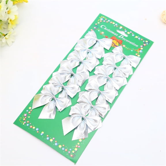 Happon Set of 12 Christmas Tree Bowknot Decoration Xmas Hanging Ornaments Pendants for Holiday Home Party Supplies (Silver)