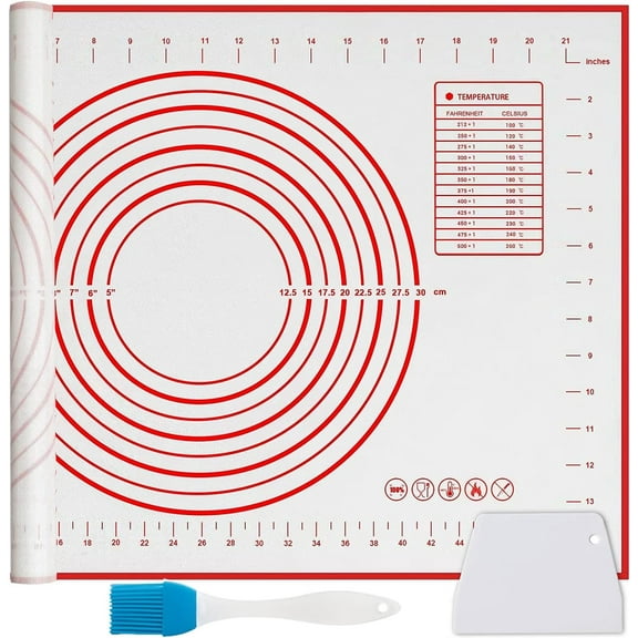 Happon Silicone Pastry Mat for Rolling Dough Large Fondant Sheet Non Slip with Measurements, Counter Mat, Oven Liner, Pie Crust Mat, Extra Thick Baking Supplies Non Stick (16" x 24", Red)