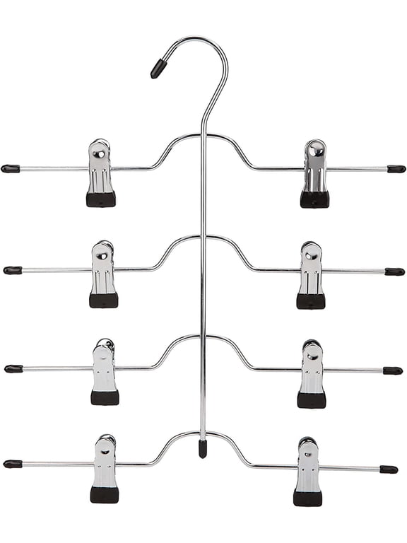 Happon Space Saving 4 Tier Skirt Hanger with Clips (1 Pack) Hang 4-On-1 Metal Pants Hanger Clips Multi Layers Adjustable Non Slip Trousers Hangers for Pants Slacks Jeans (Black)