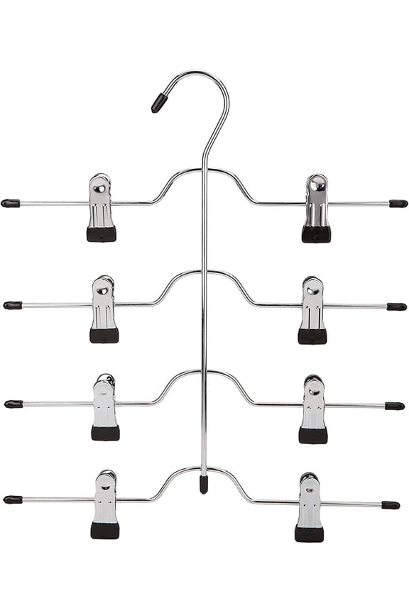 Happon Space Saving 4 Tier Skirt Hanger with Clips (1 Pack) Hang 4-On-1 Metal Pants Hanger Clips Multi Layers Adjustable Non Slip Trousers Hangers for Pants Slacks Jeans (Black)