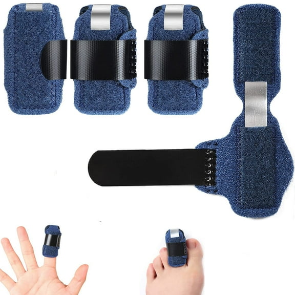 Happon Toe Splints,4 Pcs Toe Straightener Brace, Overlapping Toe Wrap, Toe Corrector Brace, Adjustable Trigger Finger Splint Foot Accessories for Women Man（Blue）