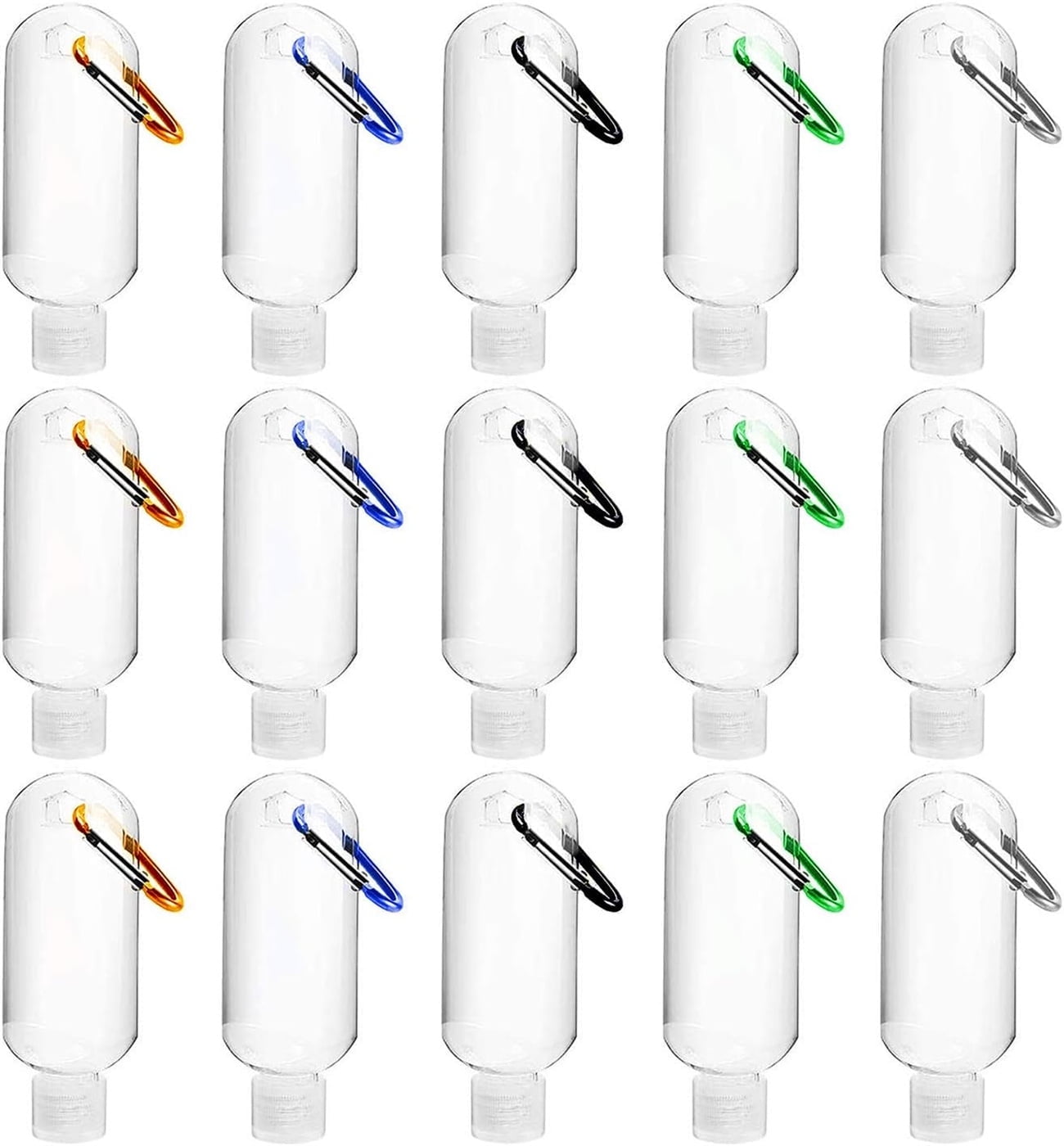 Happon Travel Bottles with Keychain (20 Pcs), 2oz (50ml) Portable Plastic Leakproof Squeeze Bottles with Cap - Empty Refillable Containers for Hand Sanitizer Shampoo Conditioner Body Wash Liquid