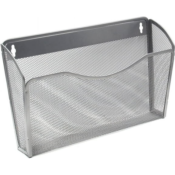 Happon Wall File Holder Hanging Organizer Mesh Collection Single Pocket for Office and Home,Silver - 1 Pc