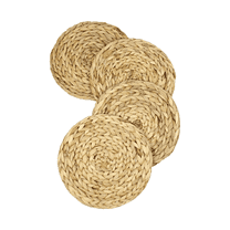 Happon Water Hyacinth Woven Placemats Set of 4, Natural Wicker Round Braided Placemat, Straw Weave Rattan Tablemats 9.84 Inch, Heat Resistant Non-Slip Handmade Table Mats for Dining Table