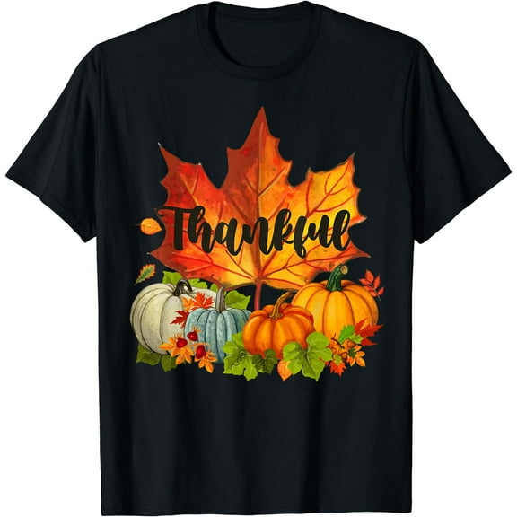 Happpy Thanksgiving Day Autumn Fall Maple Leaves Thankful T-Shirt