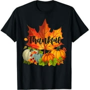Happpy Thanksgiving Day Autumn Fall Maple Leaves Thankful T-Shirt