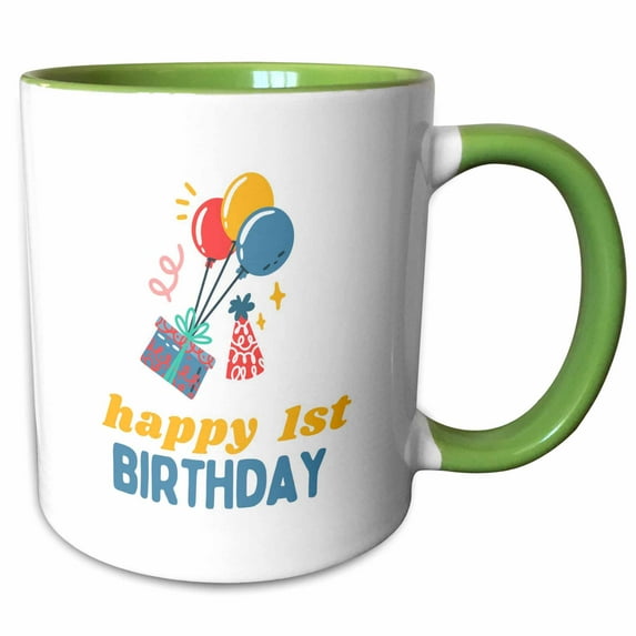 3drose, Happt 1st Birthday Greetings for Godchildren Nephew Niece Son Daughter, 11oz Two-tone Green Mug