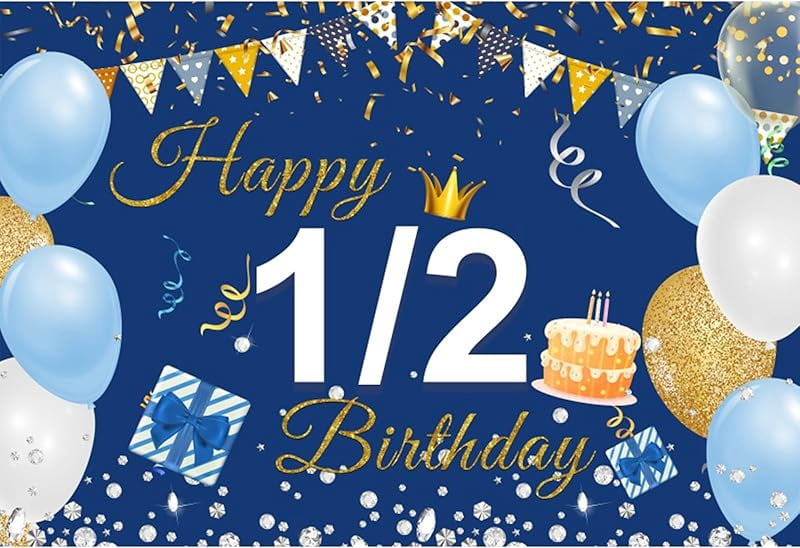 Happy 1/2 Birthday Banner - 8.9 Ft Black Glitter Banner For Baby's 6 Month Celebration