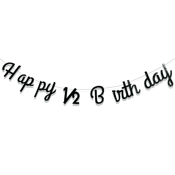 Happy 1/2 Birthday Banner, Black Glitter, Half Birthday Party Decoration