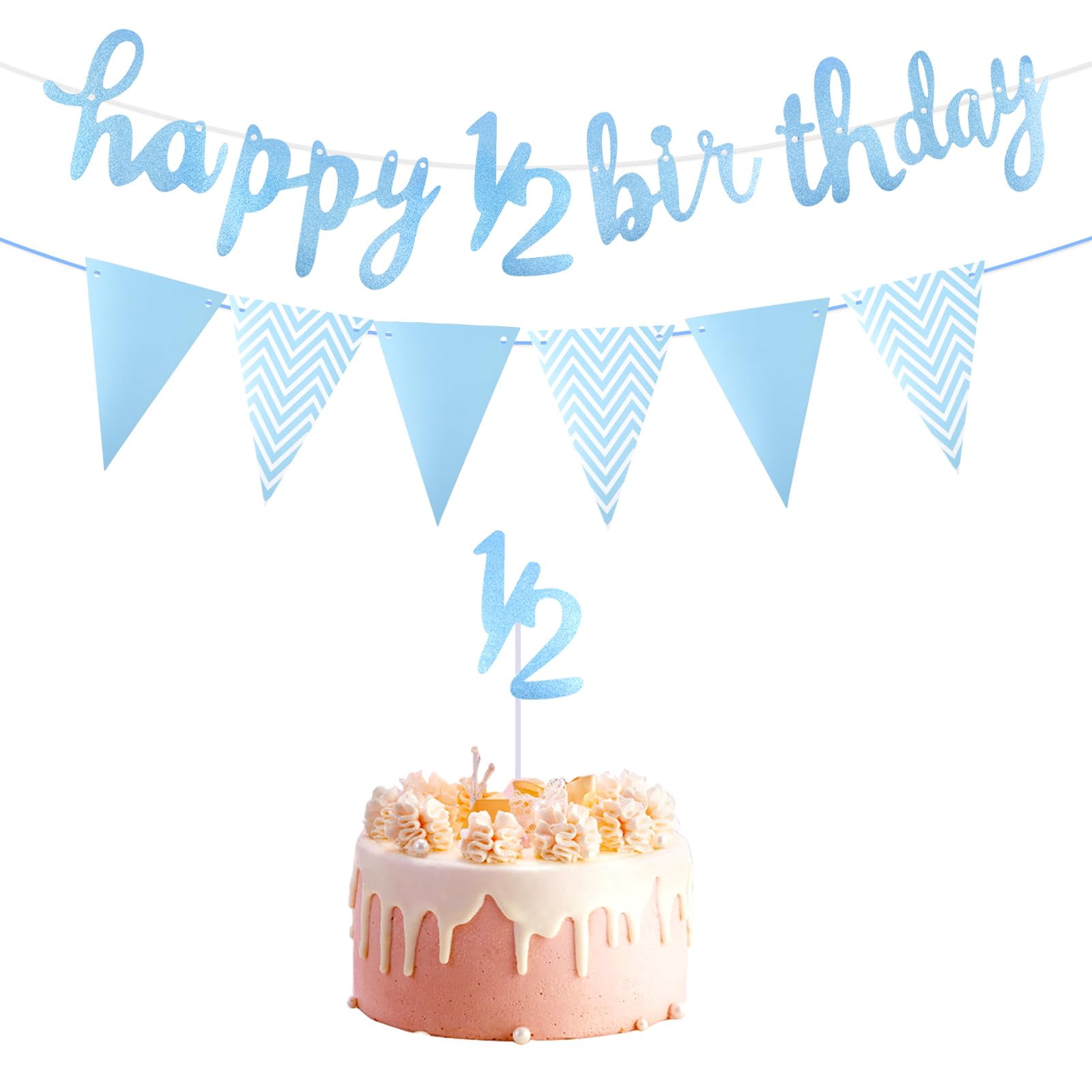 Happy 1/2 Birthday Banner Glitter Half Birthday 6 Months Happy Birthday ...