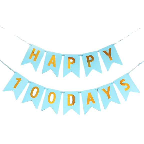 Happy 100 Days Banner, Blue and Gold, Party Decoration, Bunting Garland