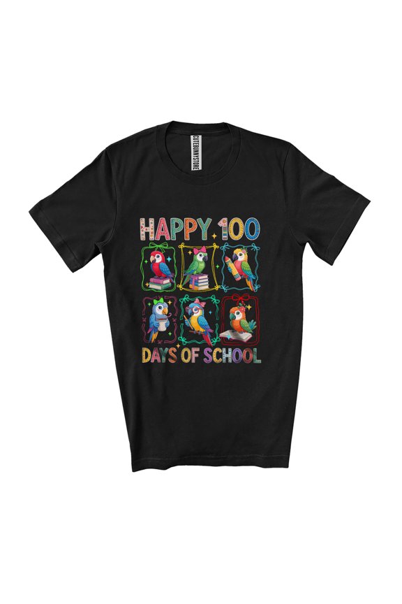Happy 100 Days Of School; Lovely 100th Day Parrot Reading Books Studying Collection Unisex T-Shirt