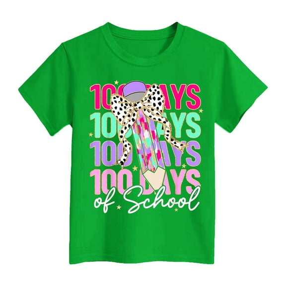 Happy 100 Days Of School Shirt Kids Size 10-12 T Shirts Cute Print Round Neck Short Sleeve Kid Boys Girls Tees Spring T-Shirts Casual Holiday