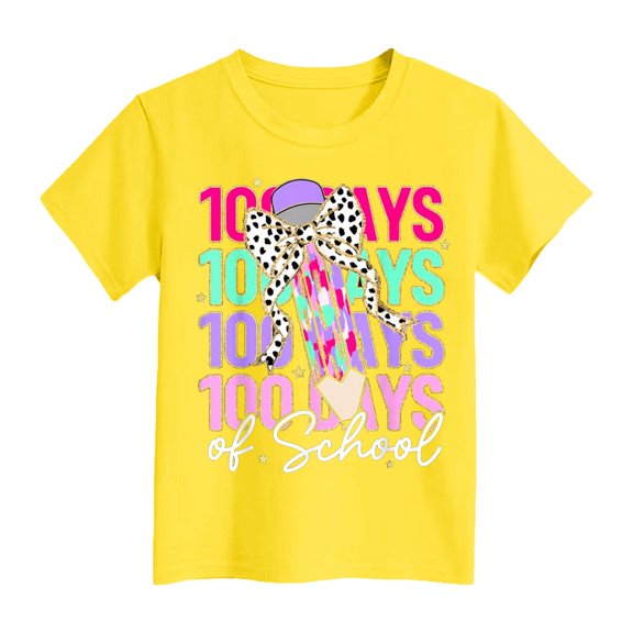 Happy 100 Days Of School Shirt Kids Size 10-12 T Shirts Cute Print Round Neck Short Sleeve Kid Boys Girls Tees Spring T-Shirts Casual Holiday