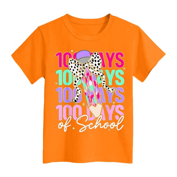 Happy 100 Days Of School Shirt Kids Size 10-12 T Shirts Cute Print Round Neck Short Sleeve Kid Boys Girls Tees Spring T-Shirts Casual Holiday