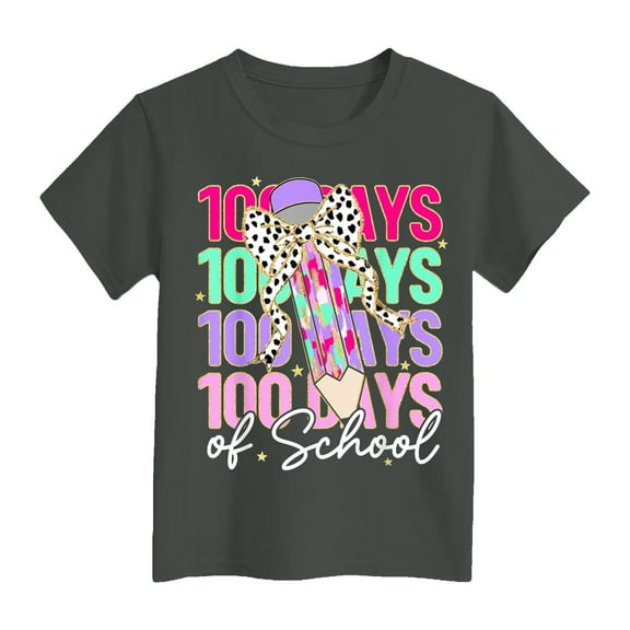 Happy 100 Days Of School Shirt Kids Size 10-12 T Shirts Cute Print Round Neck Short Sleeve Kid Boys Girls Tees Spring T-Shirts Casual Holiday