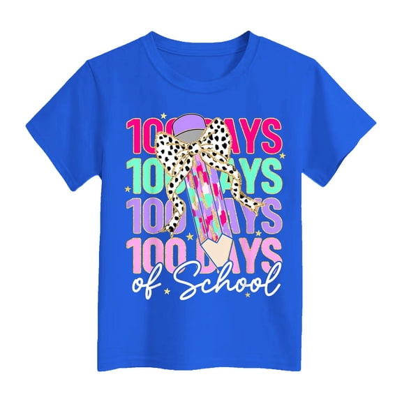 Happy 100 Days Of School Shirt Kids Size 10-12 T Shirts Cute Print Round Neck Short Sleeve Kid Boys Girls Tees Spring T-Shirts Casual Holiday