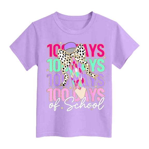 Happy 100 Days Of School Shirt Kids Size 10-12 T Shirts Cute Print Round Neck Short Sleeve Kid Boys Girls Tees Spring T-Shirts Casual Holiday