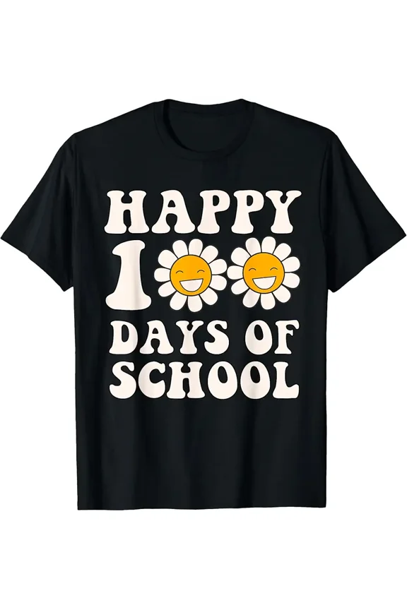 Happy 100 Days of School Smiling Daisy Floral Graphic T-Shirt