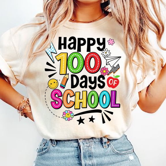 Happy 100 Days of School T-Shirt, 100 Days Brighter Shirt, Teacher and Kids Shirt, Fun School Celebration Tee